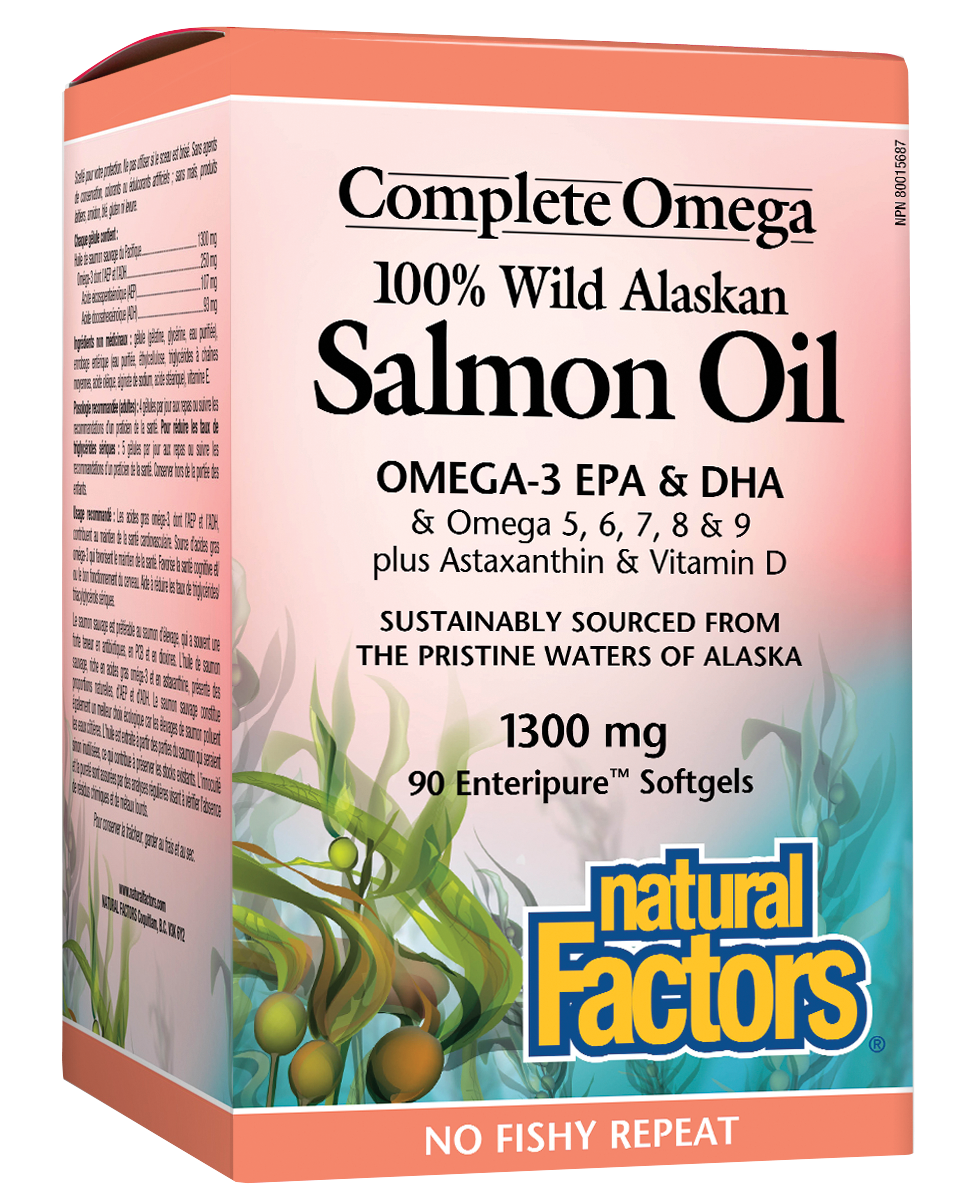 Natural Factors 100% Wild Alaskan Salmon Oil (1300mg) (90 Softgels) - Lifestyle Markets