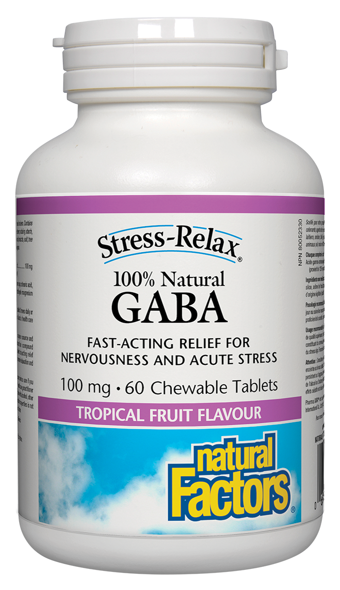 Natural Factors Stress-Relax GABA (100 mg) Tropical Fruit Flavour (60 Chewable Tablets) - Lifestyle Markets