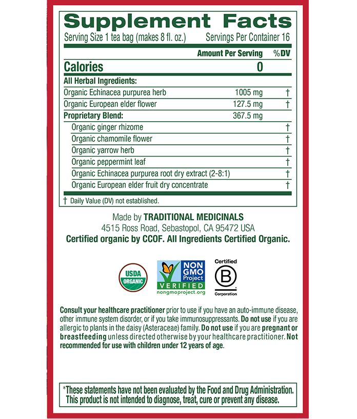 Traditional Medicinals Echinacea + Elderberry Tea (16 Bags) - Lifestyle Markets