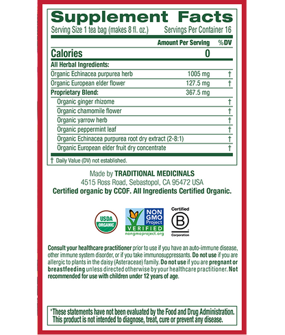 Traditional Medicinals Echinacea + Elderberry Tea (16 Bags) - Lifestyle Markets