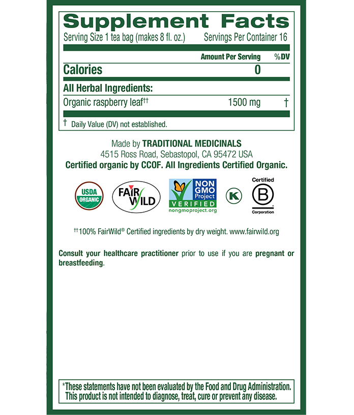 Traditional Medicinals Raspberry Leaf Tea (16 Bags) - Lifestyle Markets