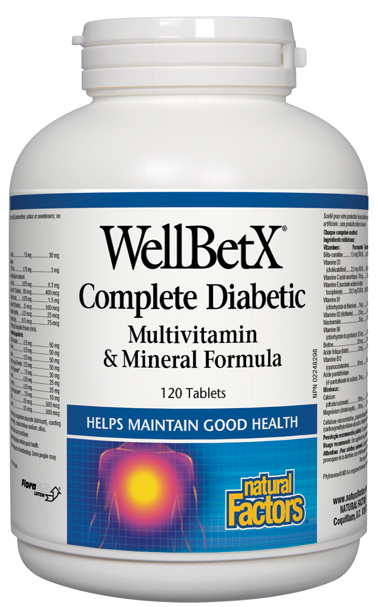 Natural Factors WellBetX Complete Diabetic MultiVitamin & Mineral (120 Tablets) - Lifestyle Markets