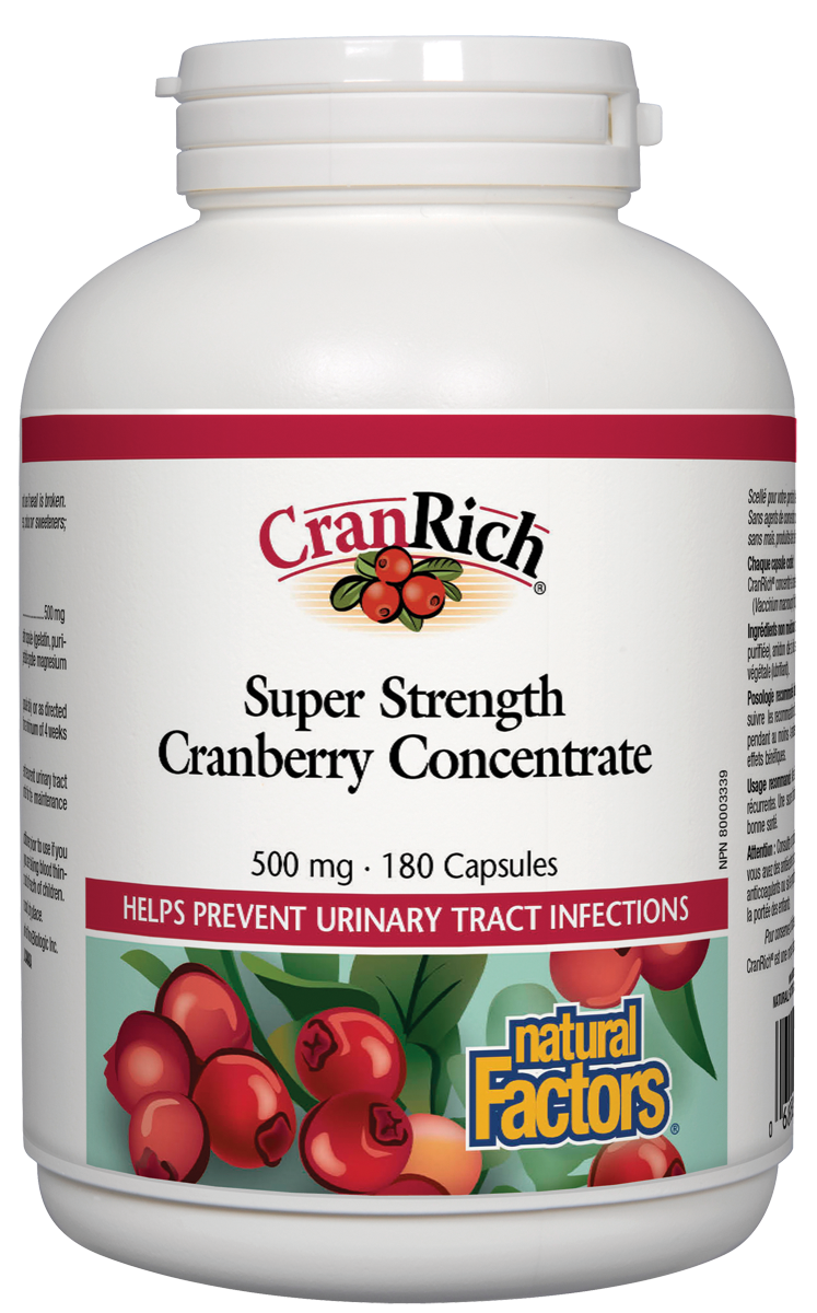 Natural Factors CranRich Cranberry Concentrate Super Strength (500mg) (180 Capsules) - Lifestyle Markets