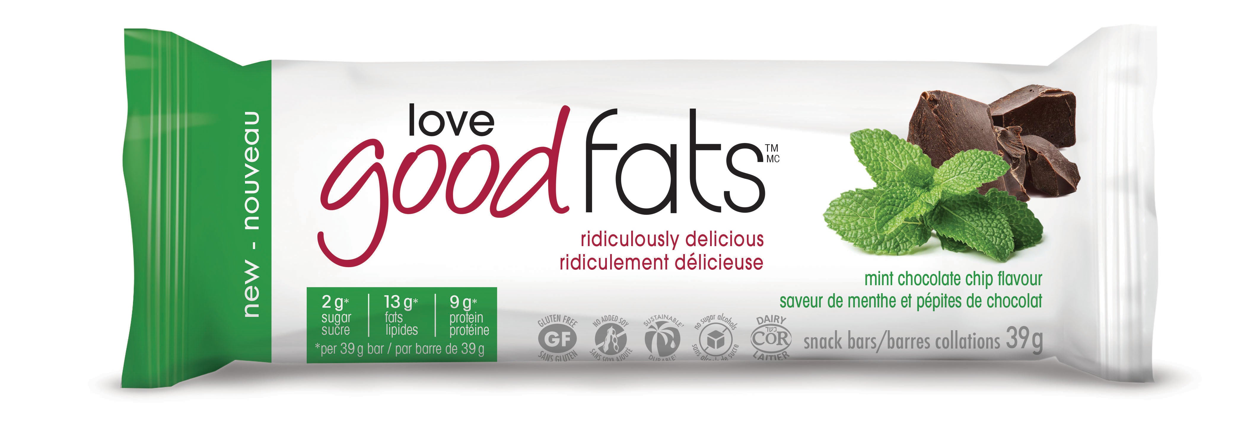 Love Good Fats Snack Bar - Mint Chocolate Chip (39g) - Lifestyle Markets