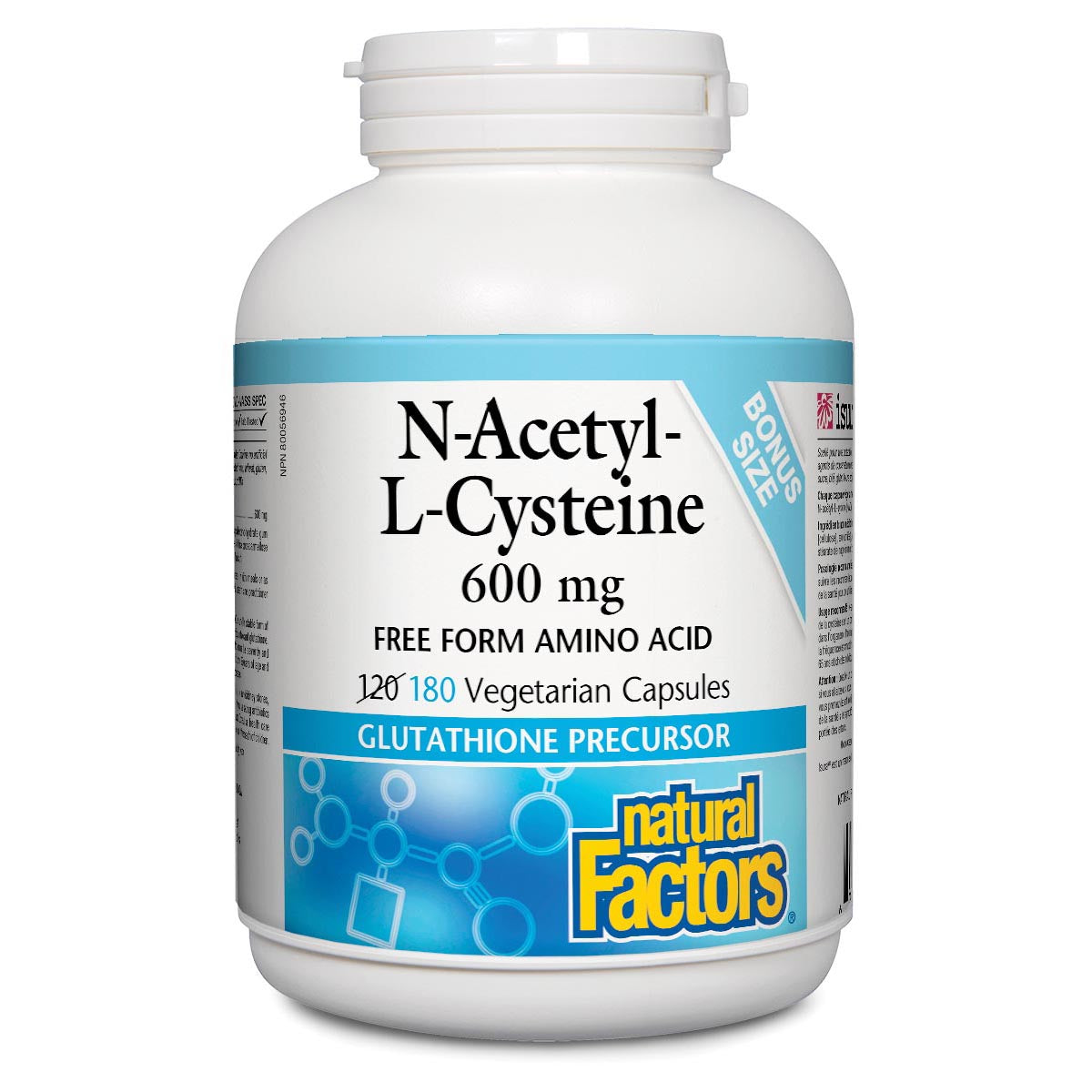 Natural Factors N-Acetyl-L-Cysteine 600mg BONUS (180 VCaps) - Lifestyle Markets
