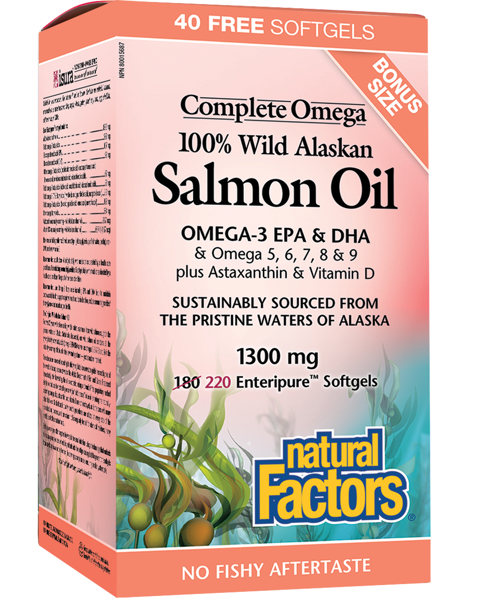 Natural Factors 100% Wild Alaskan Salmon Oil (1300mg) (BONUS) (220 Softgels) - Lifestyle Markets