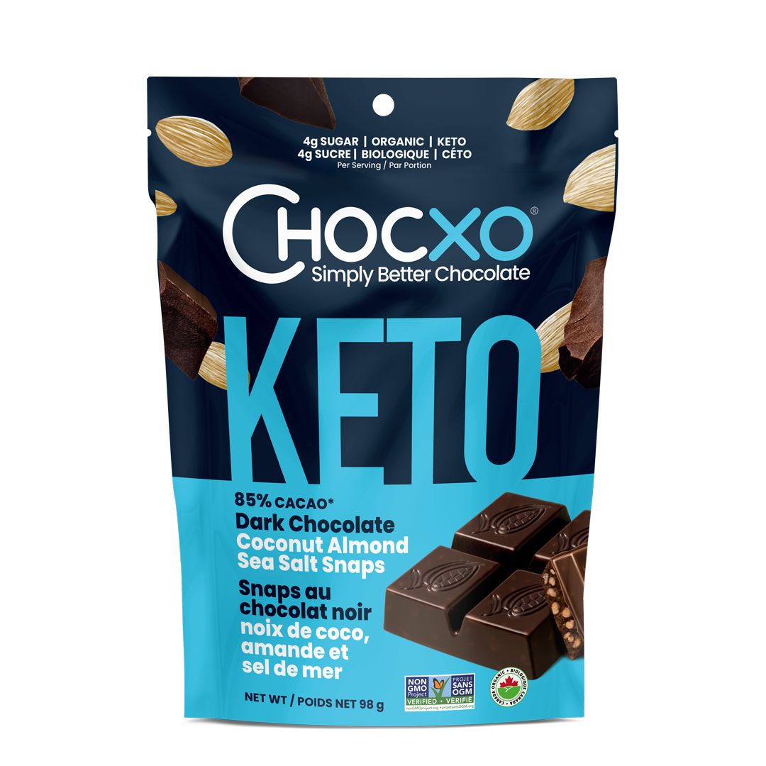 ChocXO Keto Snaps - Dark Chocolate, Coconut & Almonds + Sea Salt (98g) - Lifestyle Markets