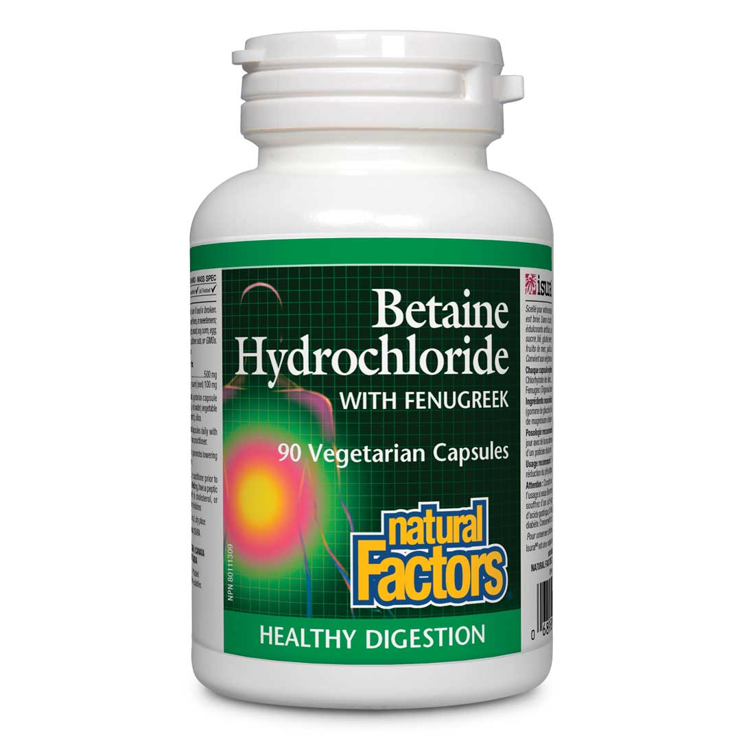 Natural Factors Betaine Hydrochloride with Fenugreek (90 VCaps) - Lifestyle Markets