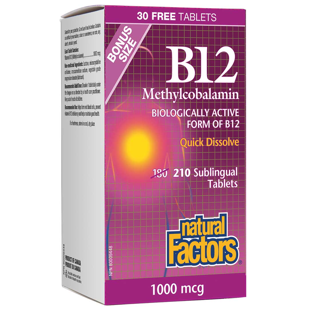 Natural Factors B-12 Methylcobalamin (1000mcg) BONUS (210 SubTabs ...