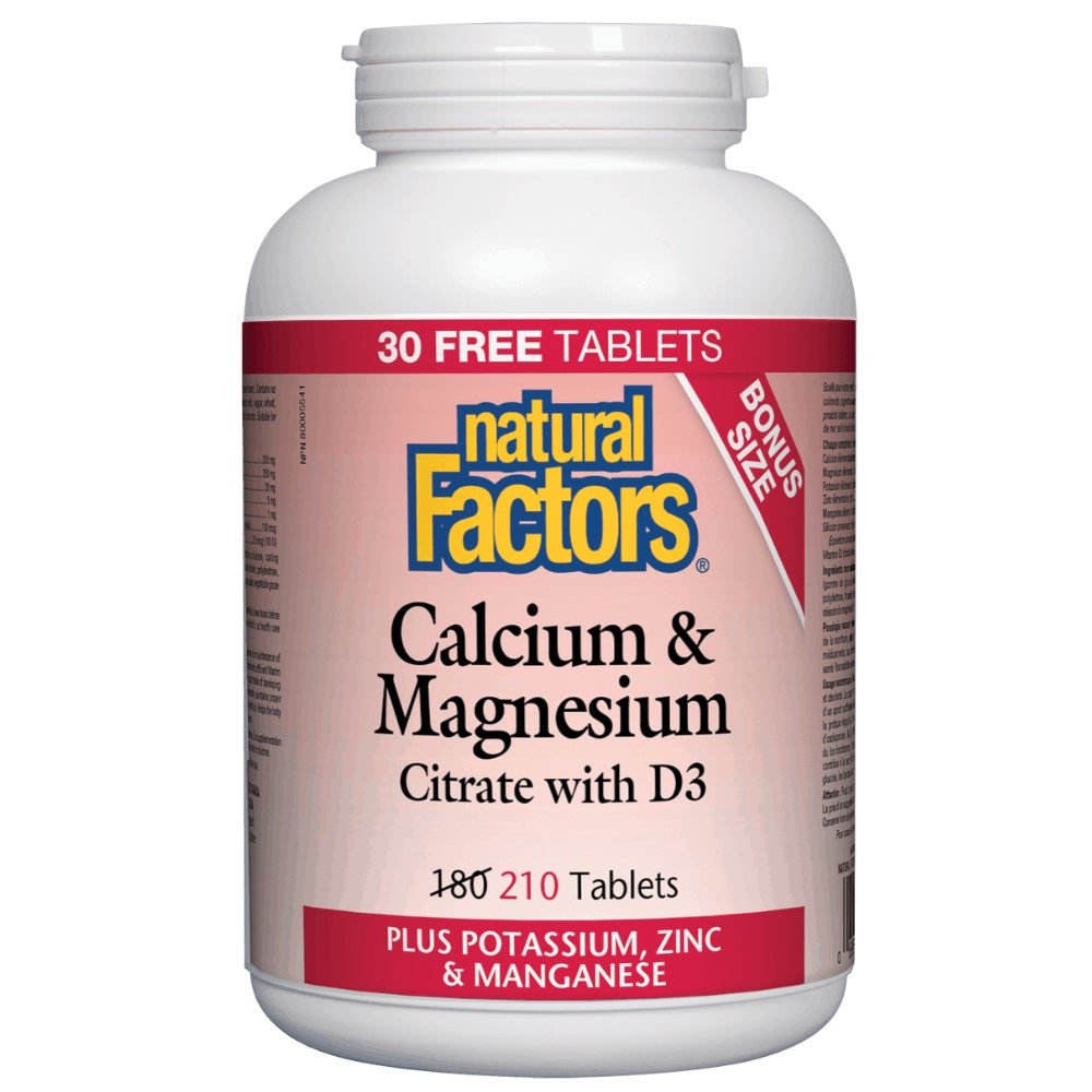 Natural Factors Calcium & Magnesium Citrate with D (Bonus Size) (210 Tablets) - Lifestyle Markets