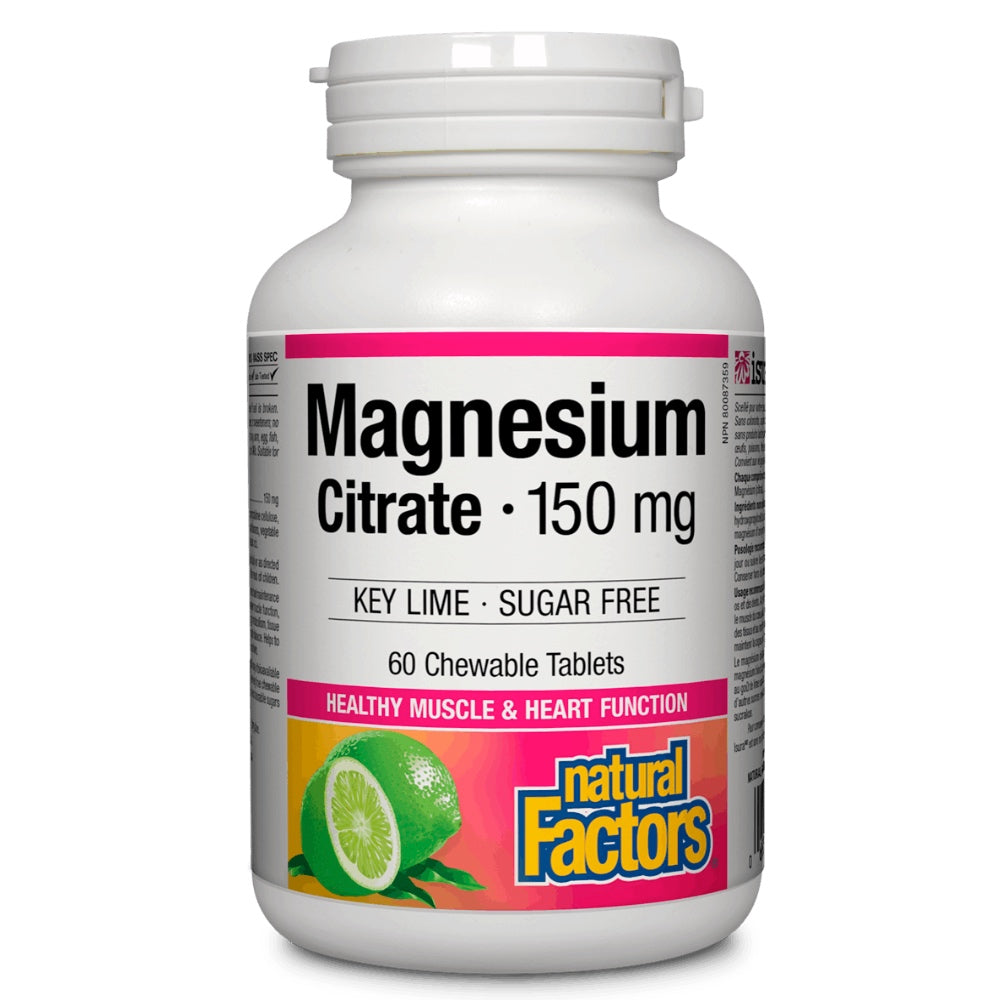 Natural Factors Magnesium Citrate 150mg Key Lime (60 Chewable Tablets) - Lifestyle Markets