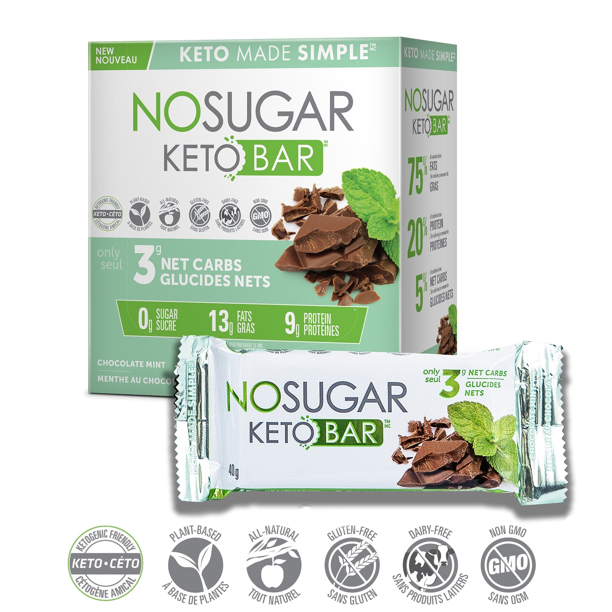 No Sugar Keto Bar - Chocolate Mint (40g) - Lifestyle Markets