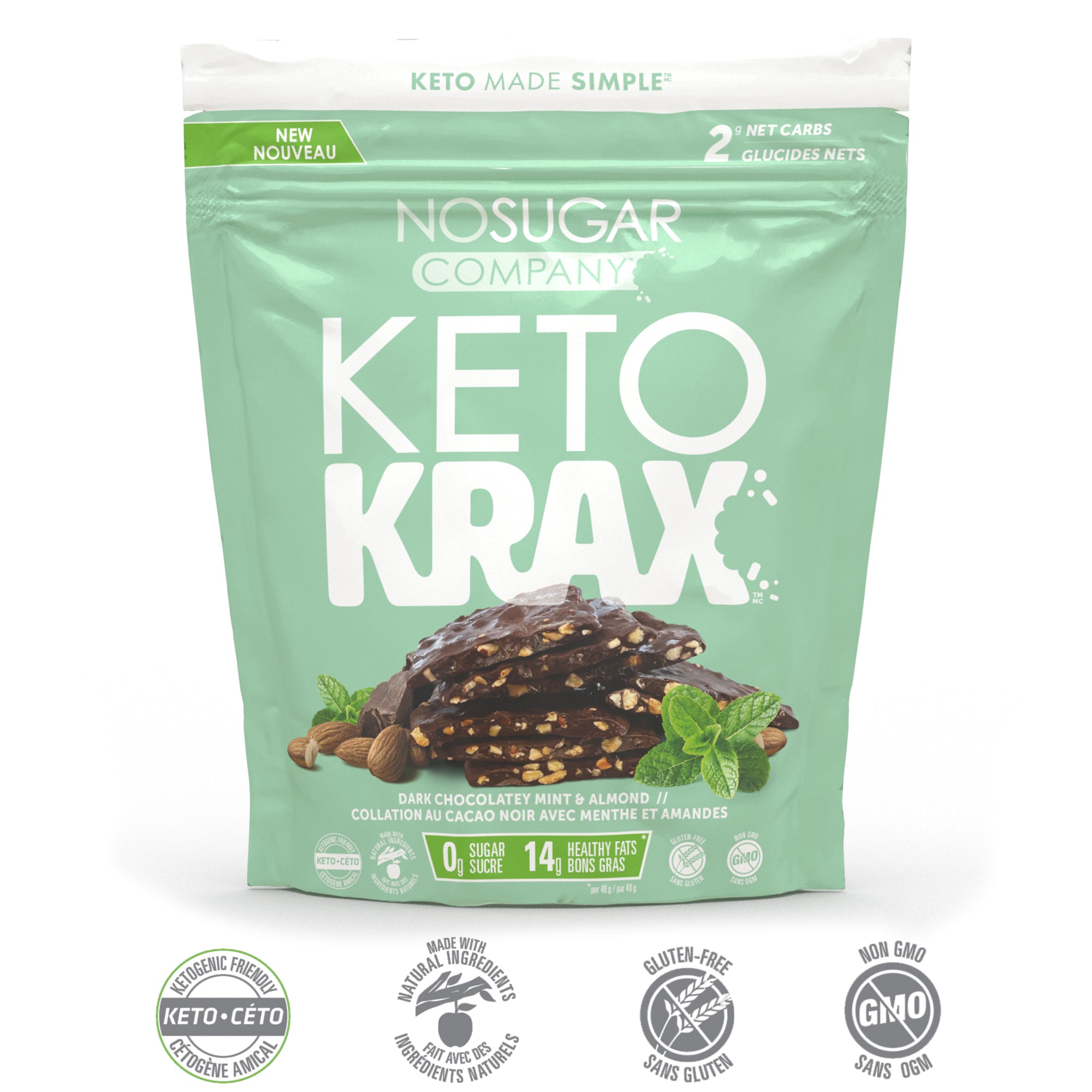 No Sugar Keto Krax - Dark Chocolatey Mint & Almond (490g) - Lifestyle Markets