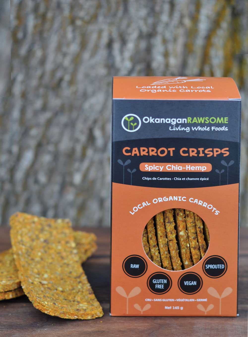 Okanagan Rawsome Carrot Crisps Spicy Chia-Hemp (150g) - Lifestyle Markets