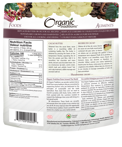 Organic Traditions Organic Cacao Butter (227g) - Lifestyle Markets