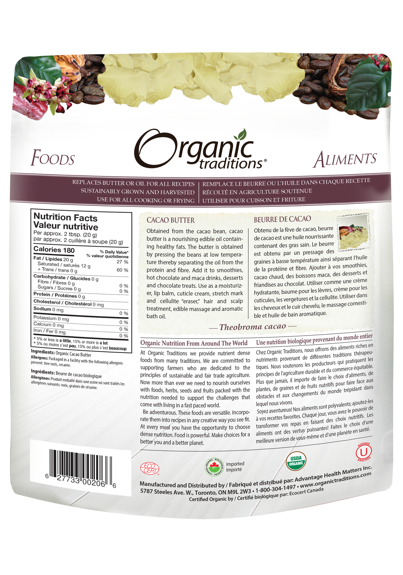 Organic Traditions Organic Cacao Butter (454g) - Lifestyle Markets