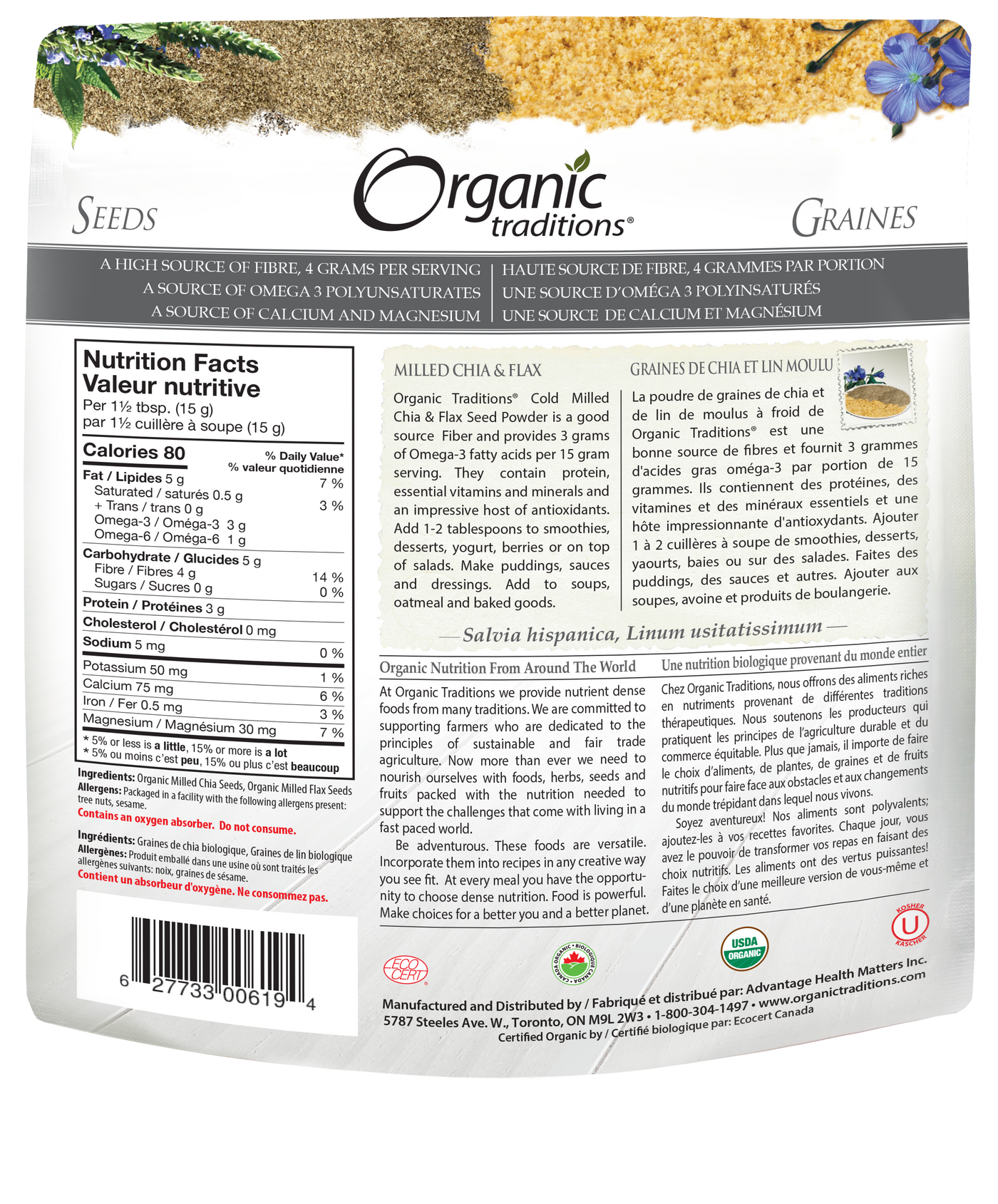 Organic Traditions Sprouted Chia & Flax (227g) - Lifestyle Markets