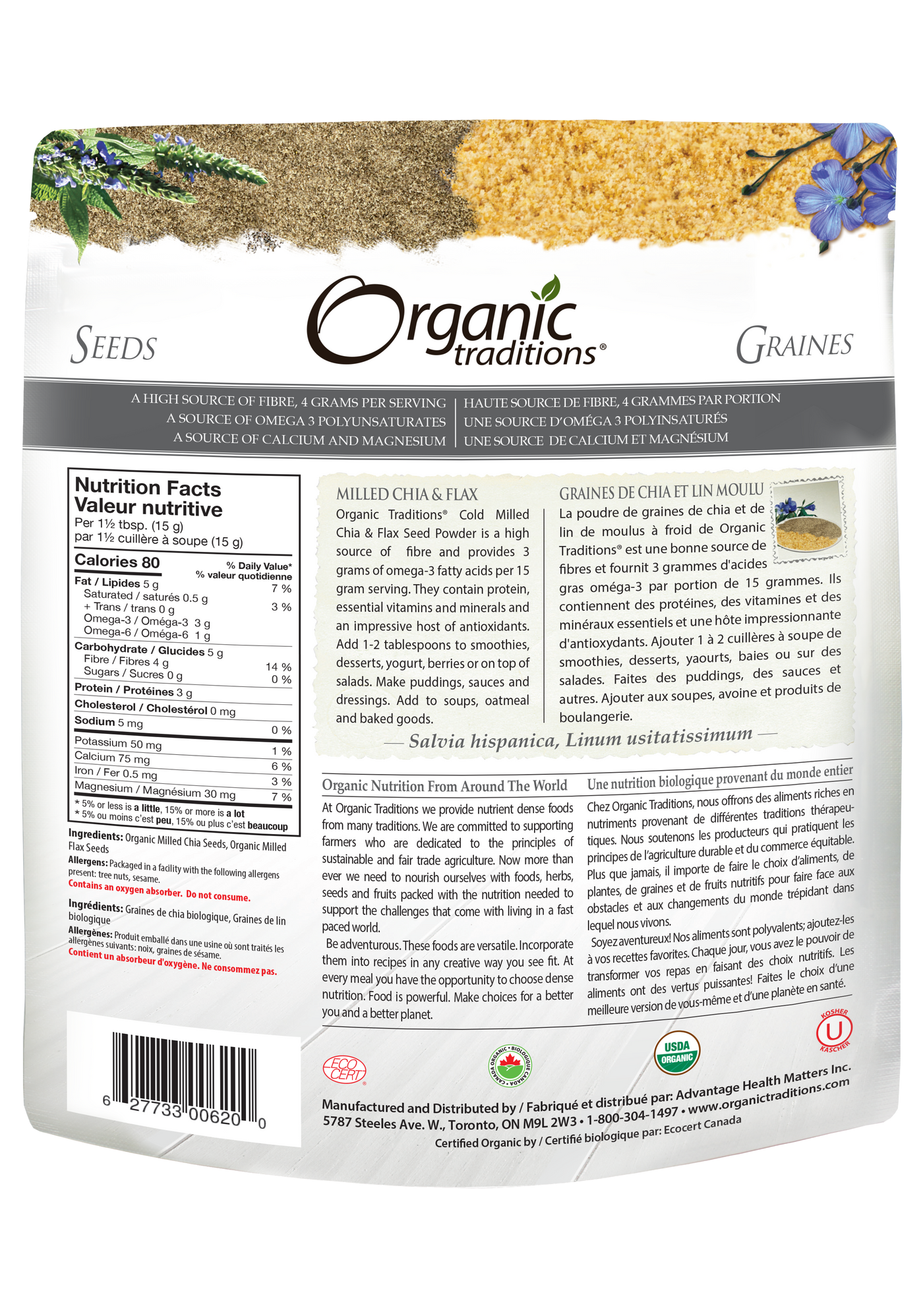 Organic Traditions Sprouted Chia & Flax (454g) - Lifestyle Markets