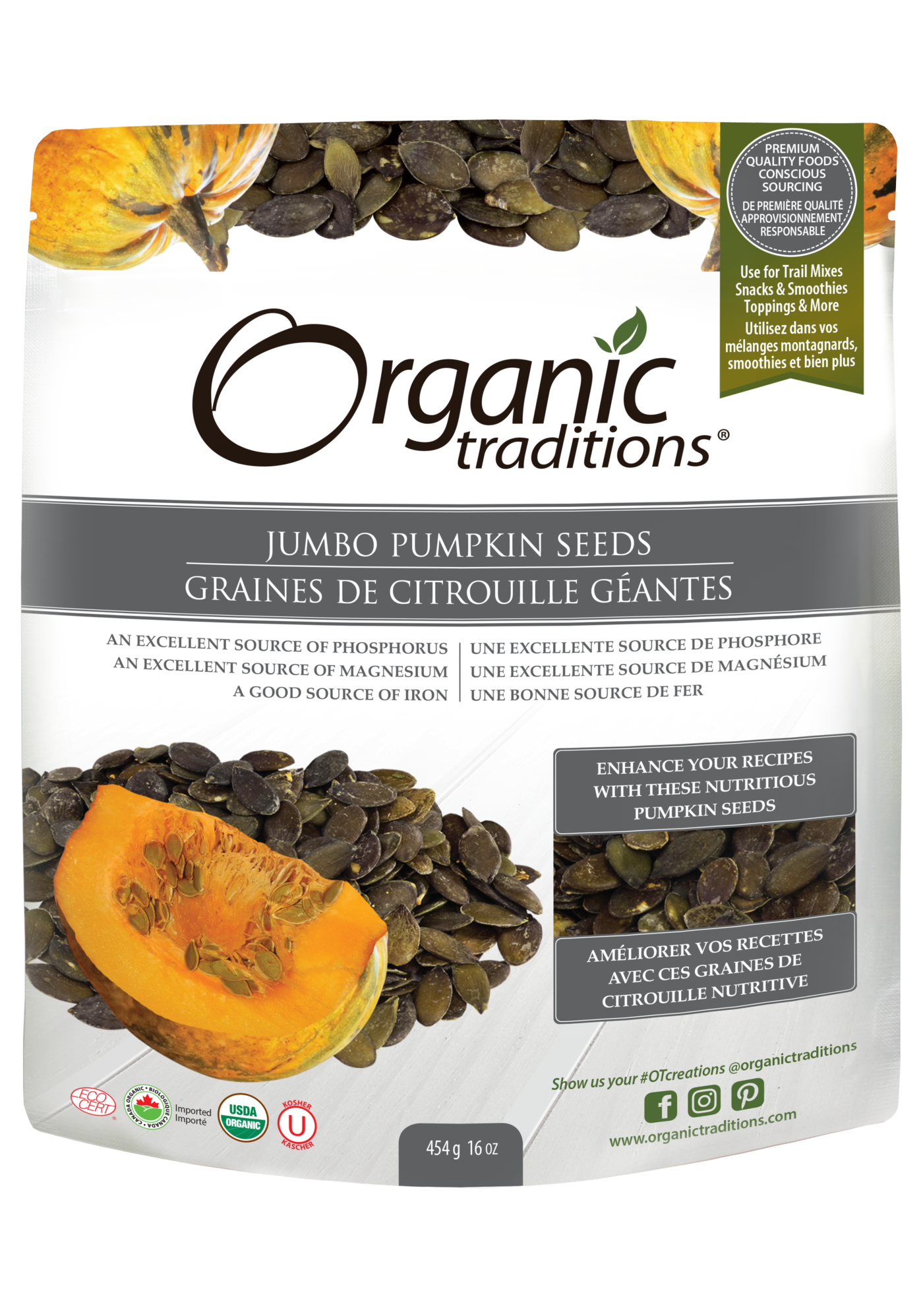 Organic Traditions Organic Jumbo Pumpkin Seeds (454g) - Lifestyle Markets