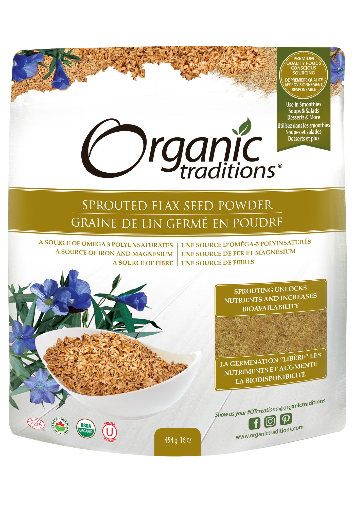 Organic Traditions Sprouted Flax Powder (454g) - Lifestyle Markets