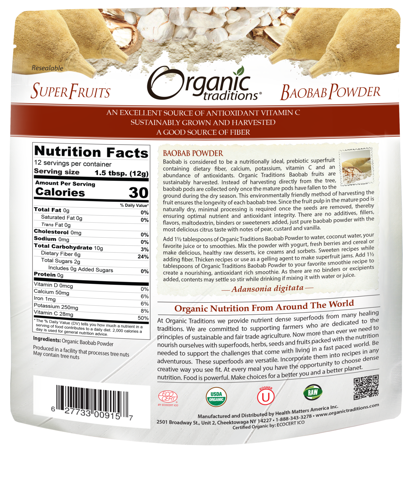Organic Traditions Baobab Fruit Powder (150g) - Lifestyle Markets
