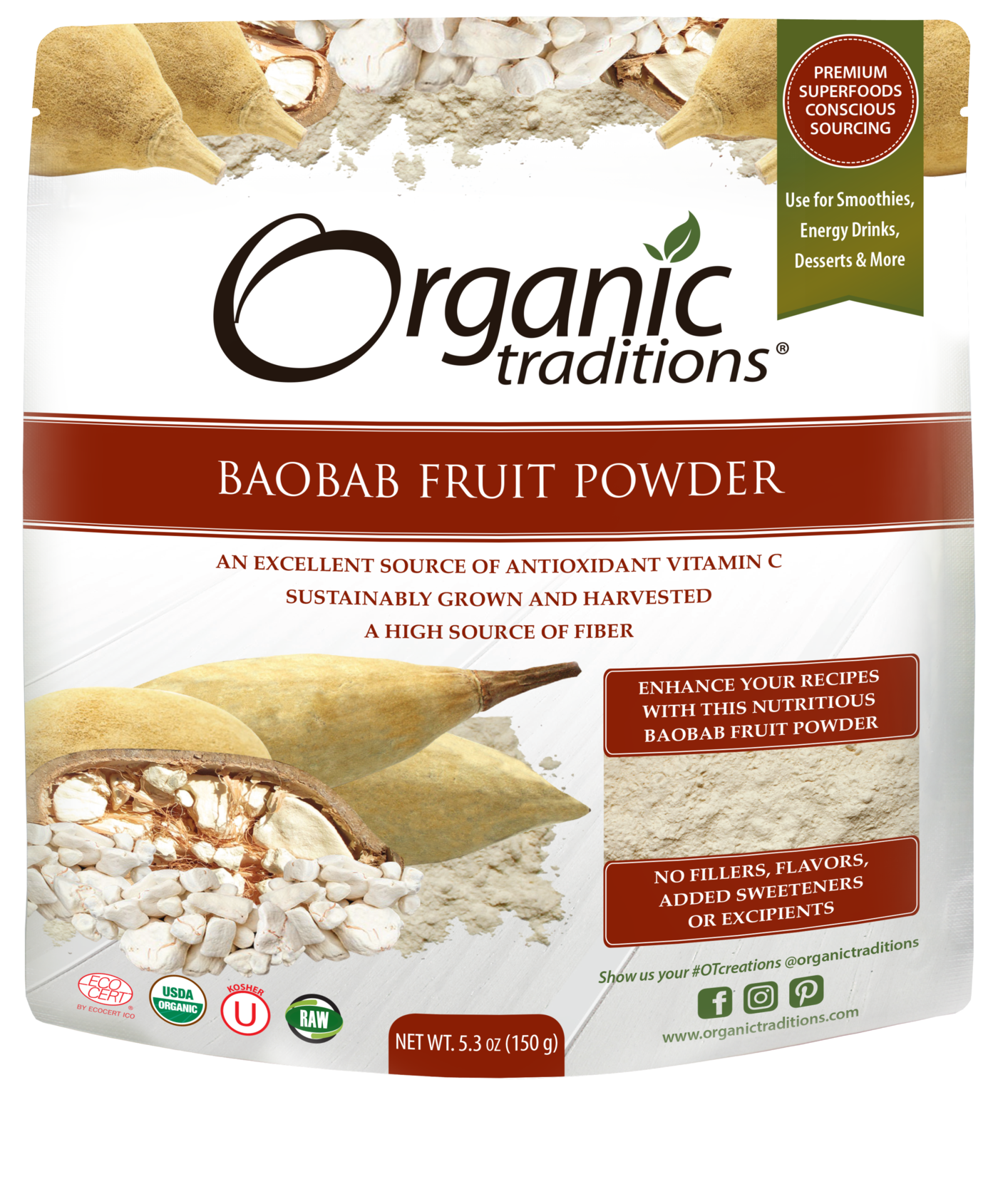 Organic Traditions Baobab Fruit Powder (150g) - Lifestyle Markets