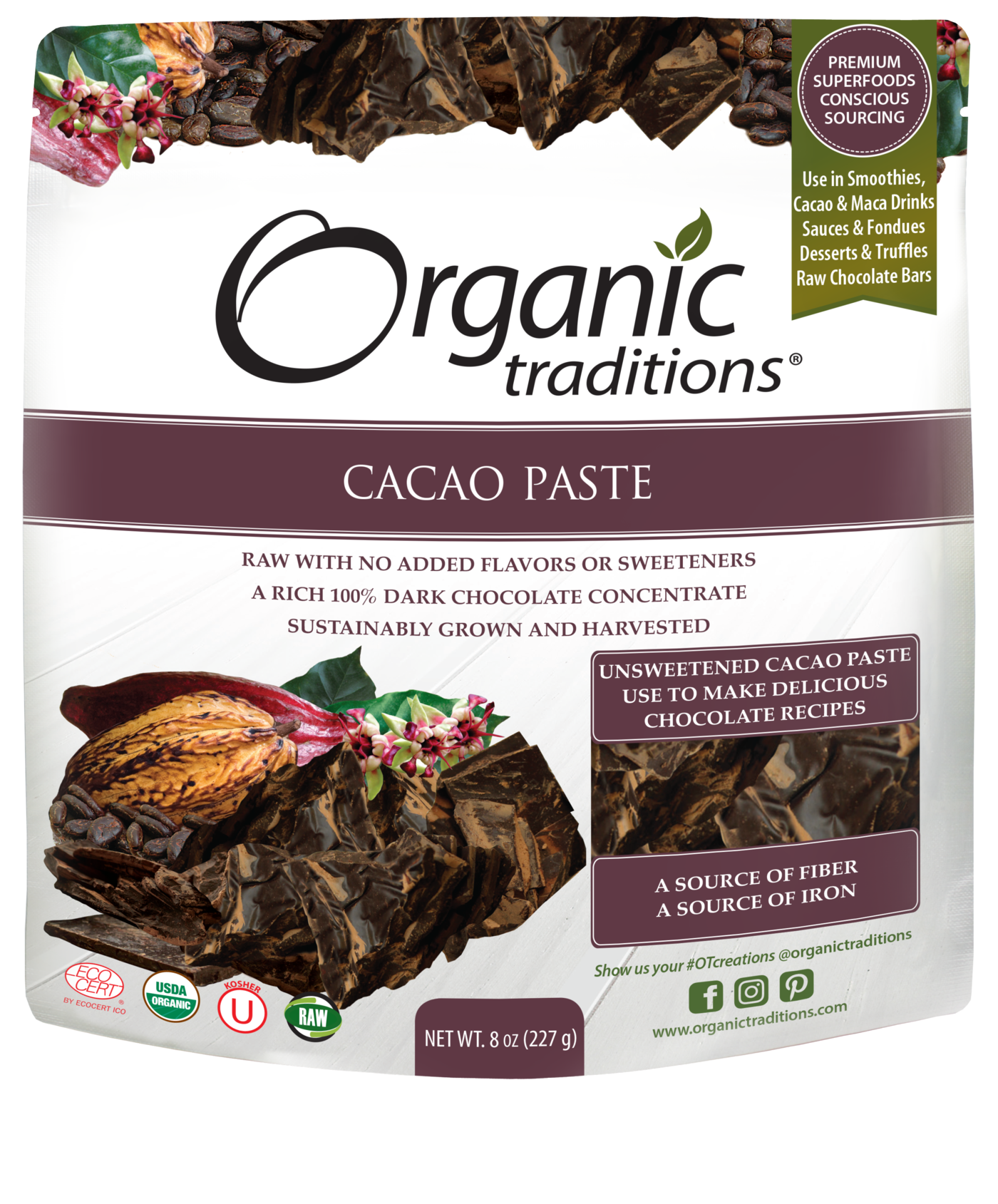 Organic Traditions Organic Cacao Paste (227g) - Lifestyle Markets