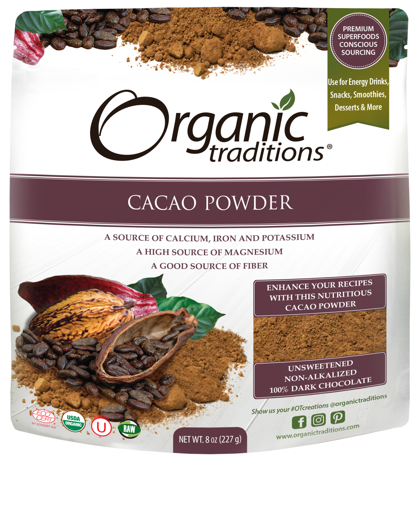 Organic Traditions Organic Cacao Powder (227g) - Lifestyle Markets