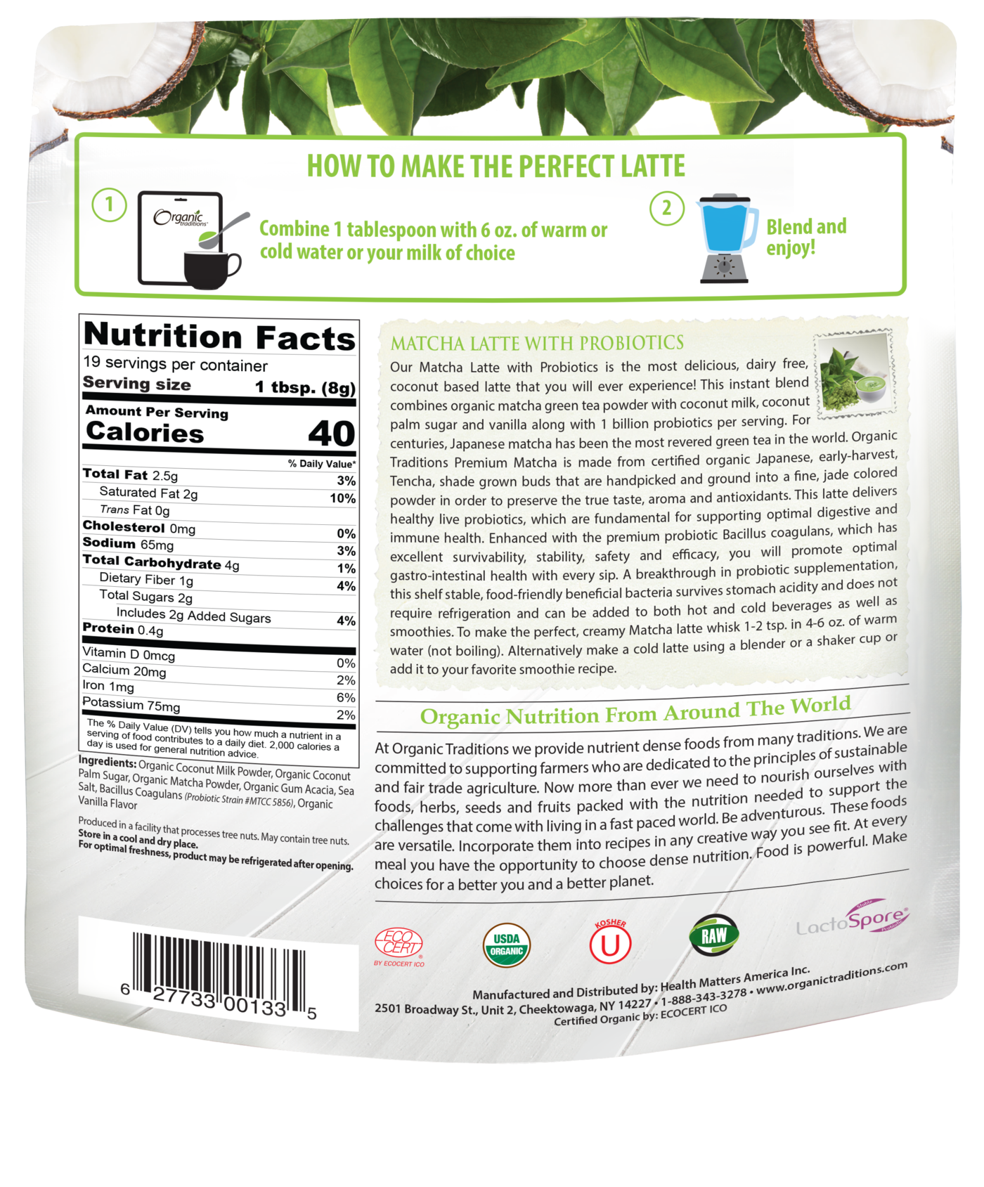 Organic Traditions Matcha Latte (150g) - Lifestyle Markets