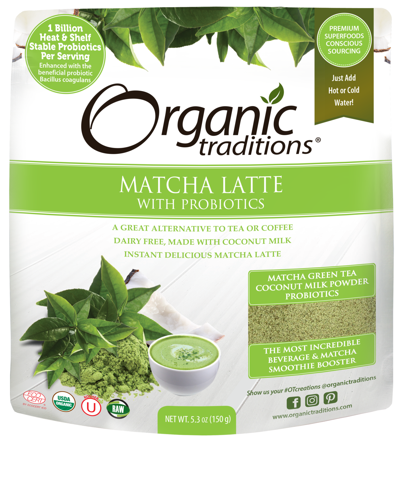 Organic Traditions Matcha Latte (150g) - Lifestyle Markets
