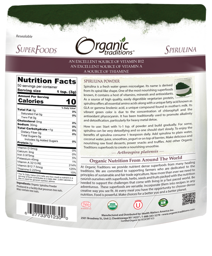 Organic Traditions Spirulina Powder (150g) - Lifestyle Markets