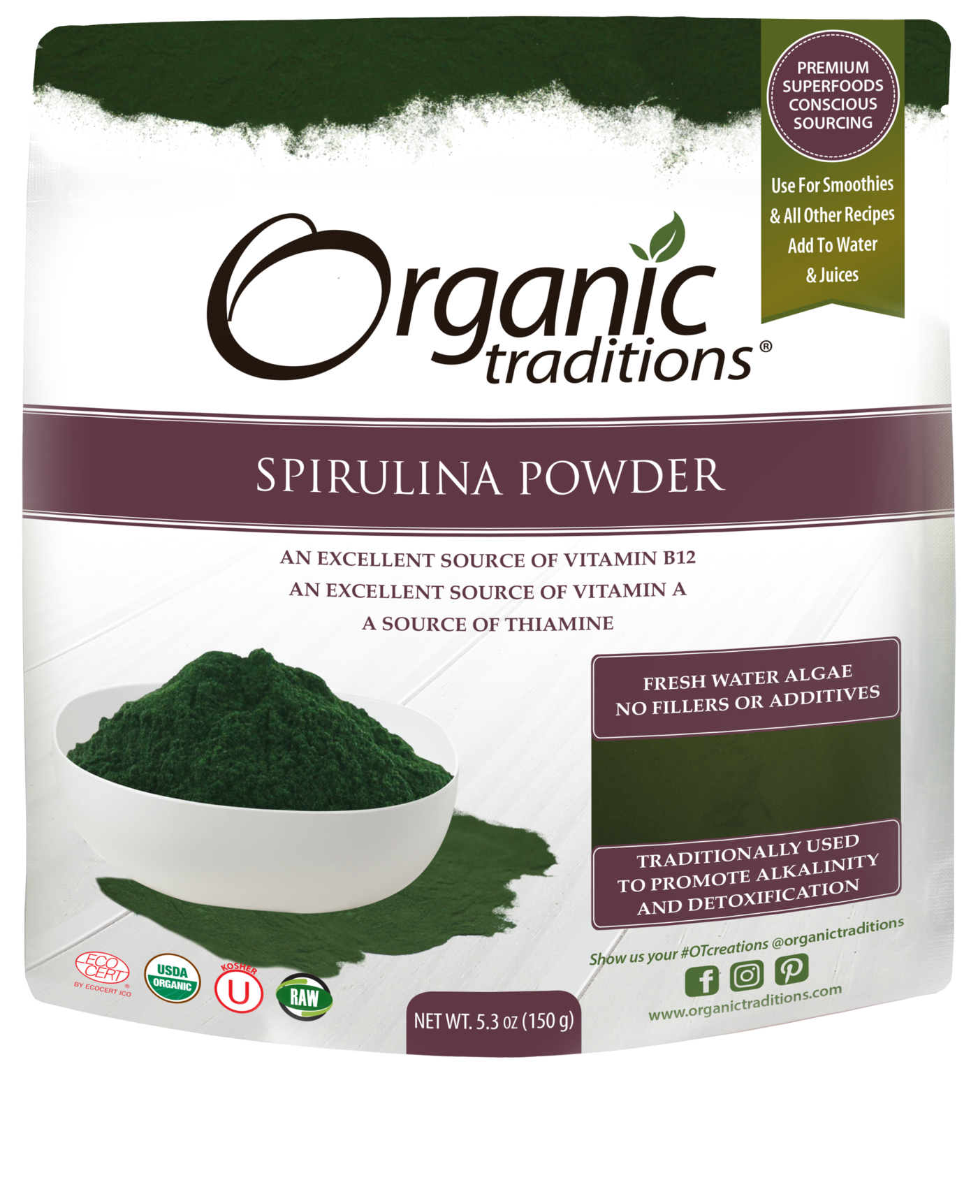 Organic Traditions Spirulina Powder (150g) - Lifestyle Markets