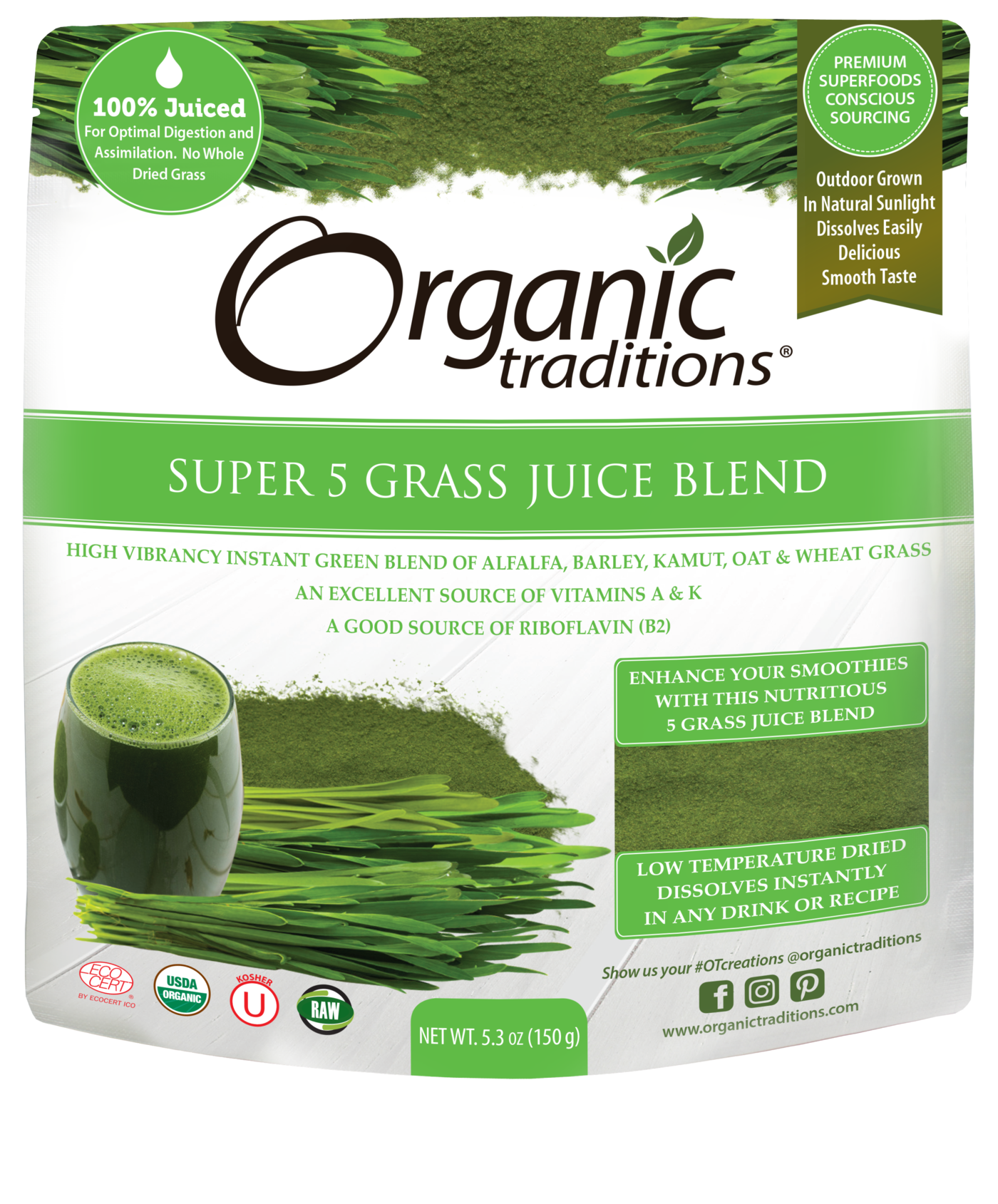 Organic Traditions Super 5 Grass Juice Blend (150g) - Lifestyle Markets