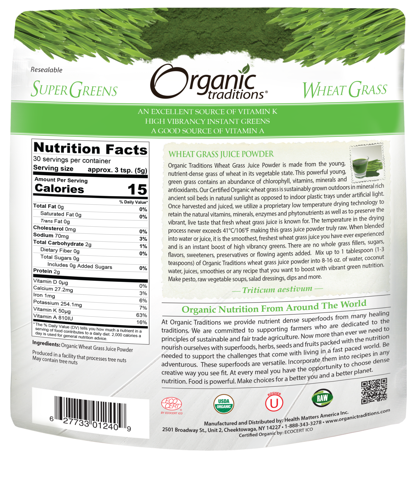 Organic Traditions Wheat Grass Juice Powder (150g) - Lifestyle Markets