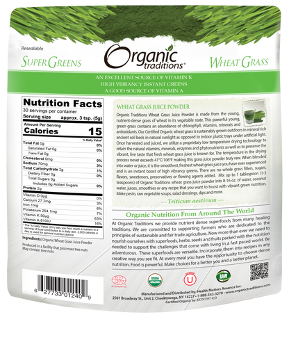 Organic Traditions Wheat Grass Juice Powder (150g) - Lifestyle Markets