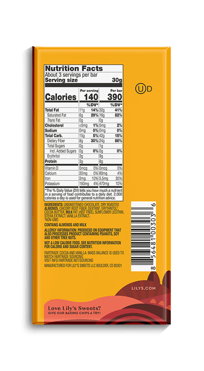 Lily's Sweets Almond Dark Chocolate Bar (85g) - Lifestyle Markets