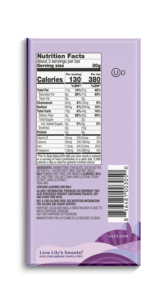 Lily's Sweets Milk Chocolate Style - Salted Almond Bar (85g) - Lifestyle Markets