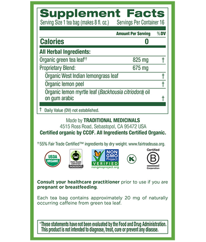 Traditional Medicinals Green Tea w/ Lemongrass (16 Bags) - Lifestyle Markets