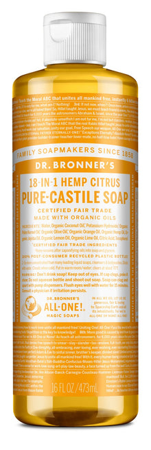 Dr. Bronner's Castile Liquid Soap - Citrus (473ml) - Lifestyle Markets