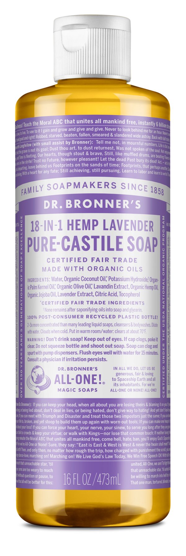 Dr. Bronner's Castile Liquid Soap - Lavender (473ml) - Lifestyle Markets
