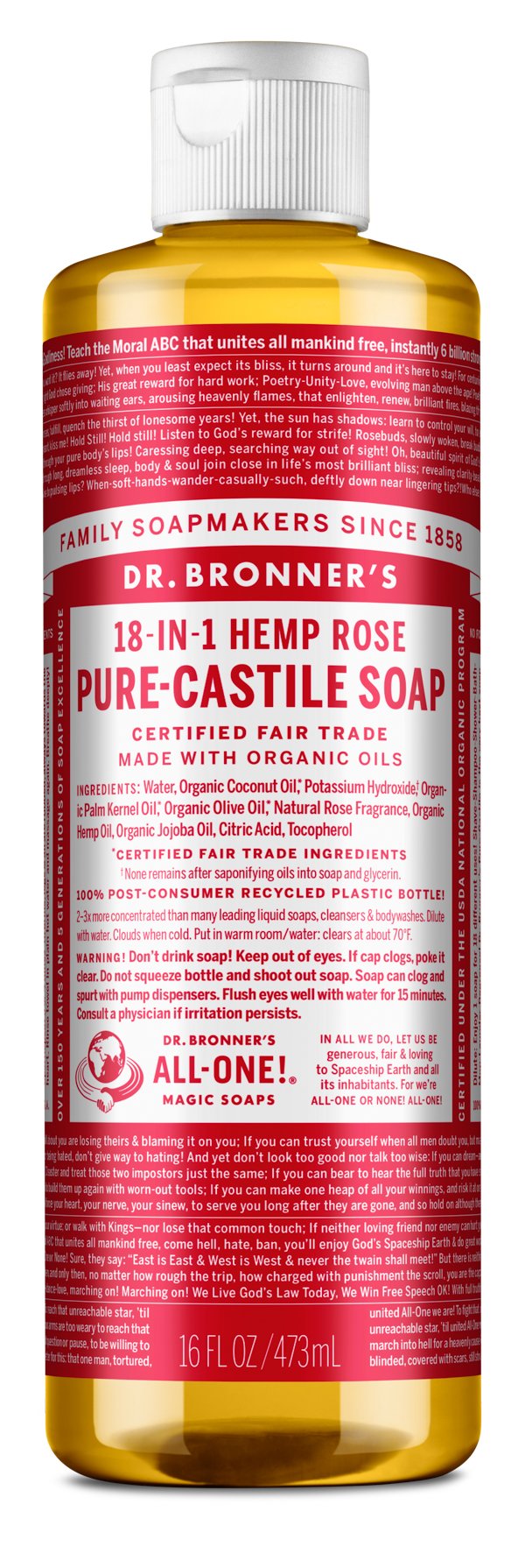 Dr. Bronner's Castile Liquid Soap - Rose (473ml) - Lifestyle Markets