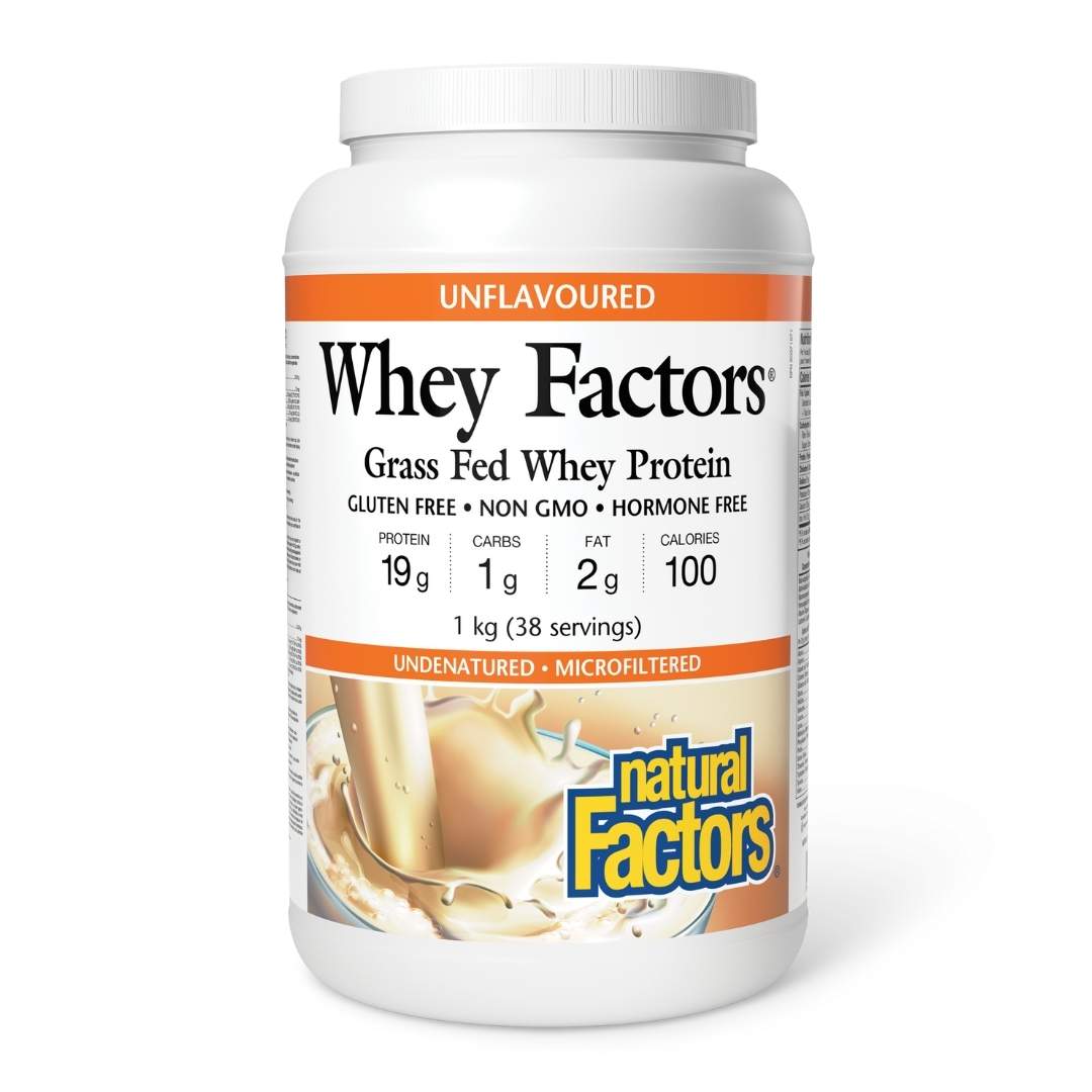 Natural Factors Whey Factors Grass Fed Whey Protein - Unflavoured (1kg) - Lifestyle Markets