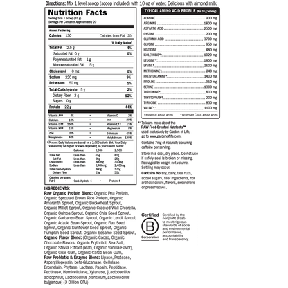 Garden of Life Raw Organic Protein - Chocolate (664g) - Lifestyle Markets