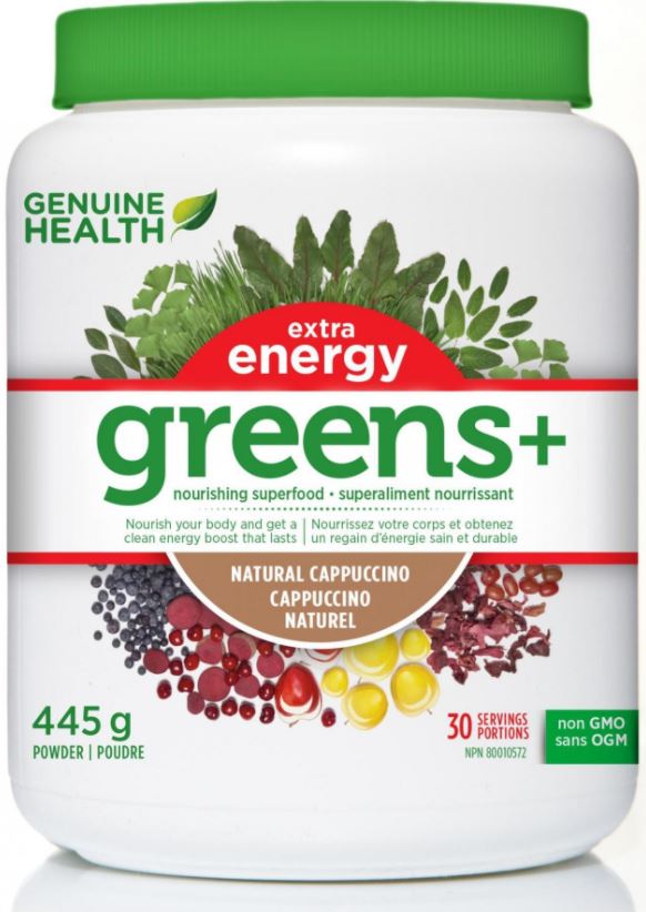 Genuine Health Greens+ Extra Energy - Natural Cappucino (445g) - Lifestyle Markets