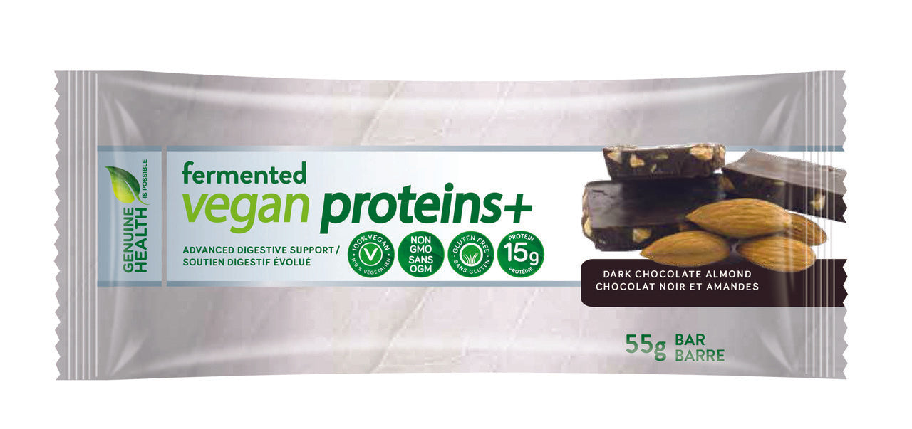 Genuine Health Fermented Vegan Proteins+ Bar - Dark Chocolate Almond (55g) - Lifestyle Markets