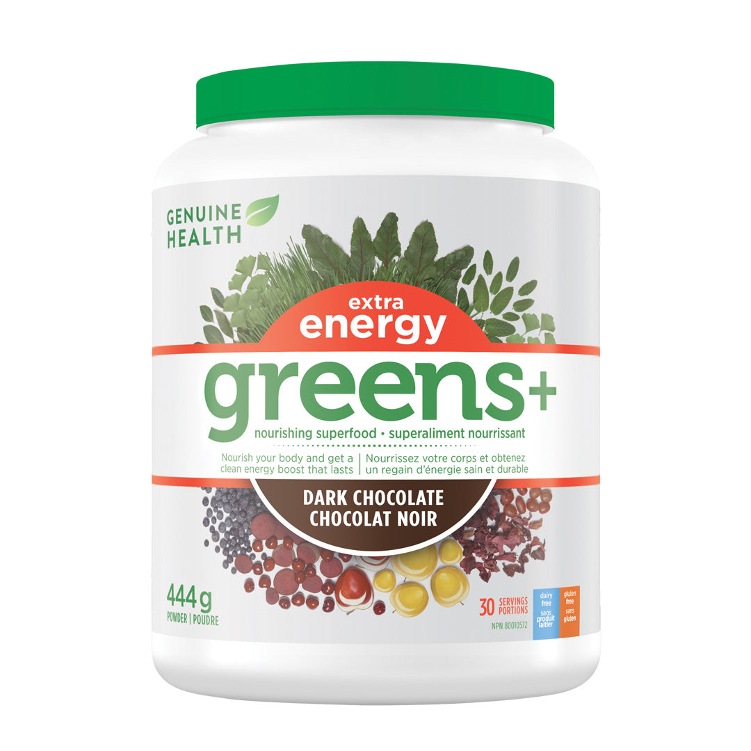 Genuine Health Greens+ Extra Energy - Dark Chocolate (444g) - Lifestyle Markets