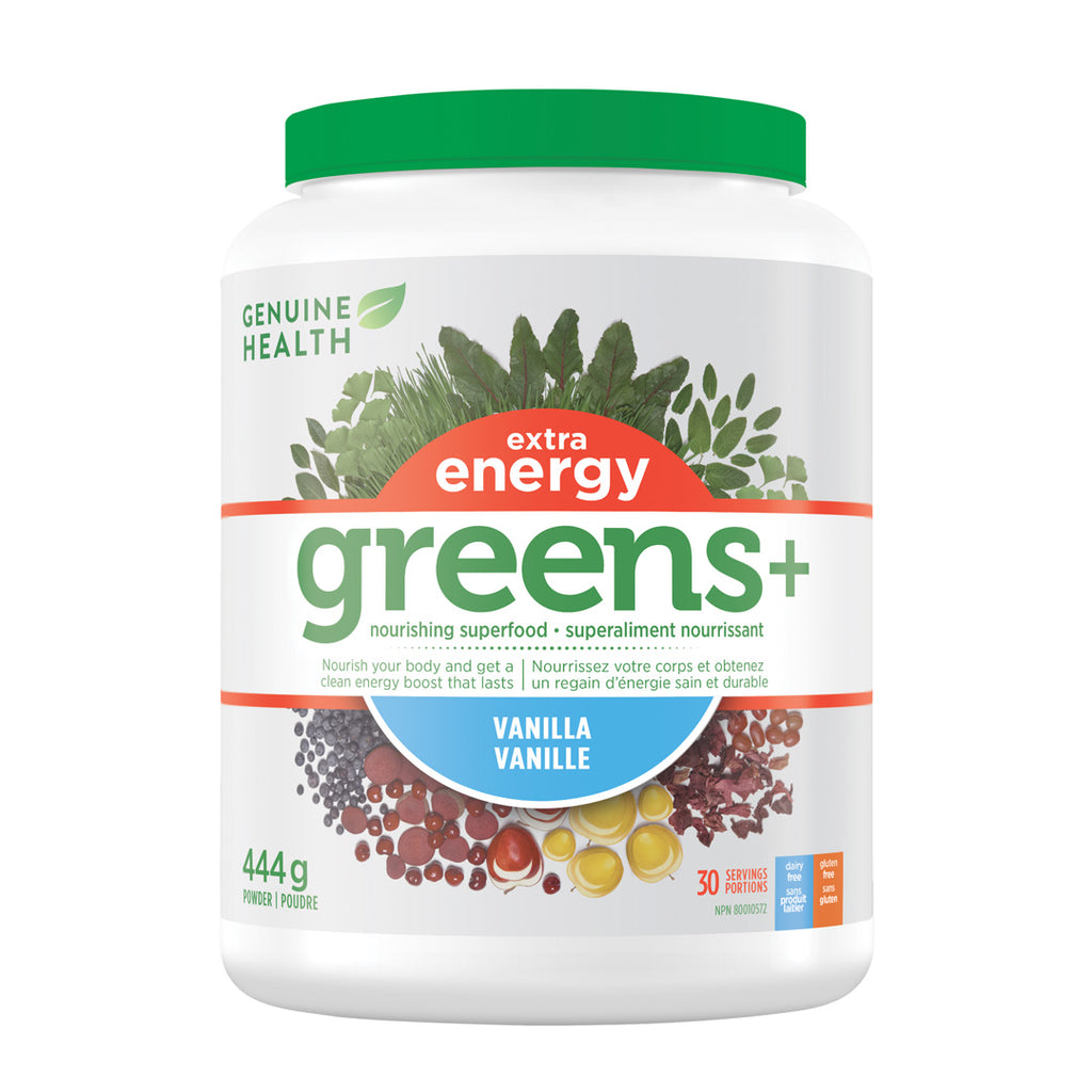 Genuine Health Greens+ Extra Energy - Vanilla (444g) - Lifestyle Markets