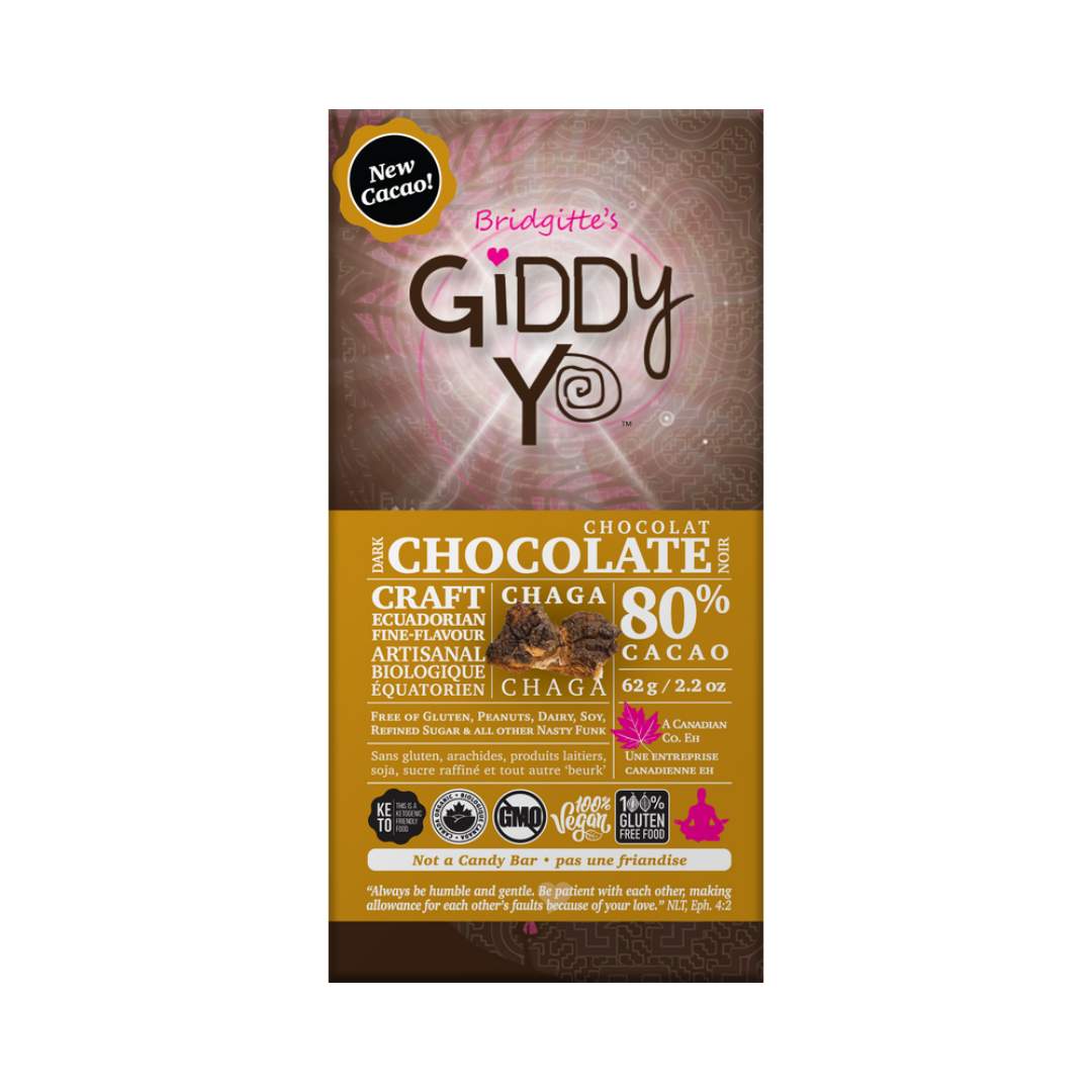 Giddy YoYo Chaga 80% Cacao Dark Chocolate (62g) - Lifestyle Markets