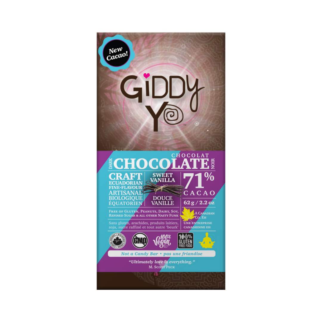 Giddy Yoyo Sweet Vanilla 71% Cacao Dark Chocolate (62g) - Lifestyle Markets
