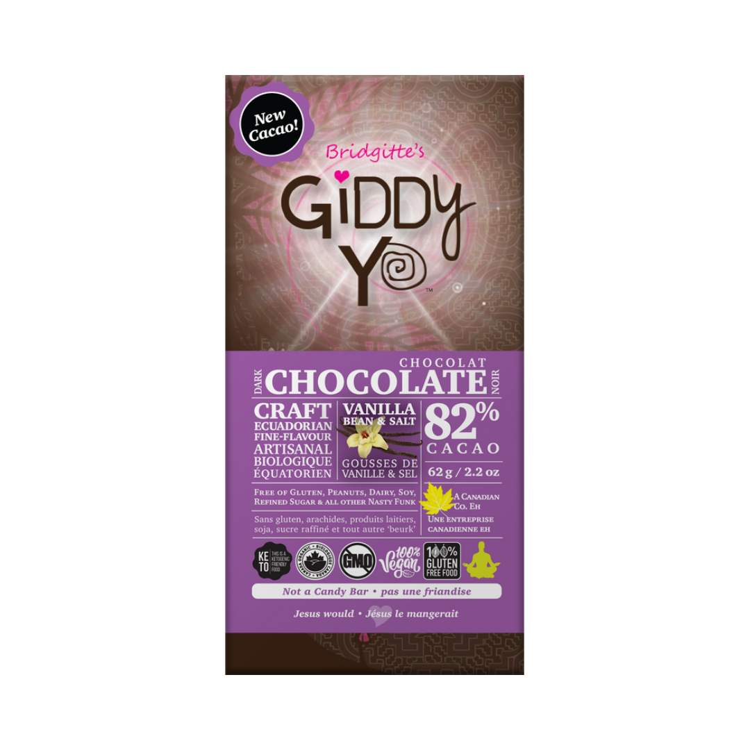 Giddy Yoyo Vanilla Salt 82% Cacao Dark Chocolate (62g) - Lifestyle Markets